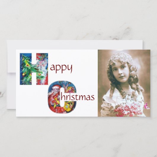 SANTA MET GIFTEN EN CHRISTMAS TREE MONOGRAM FEESTDAGENKAART (Voorkant)