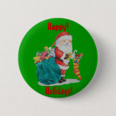 santa met groene zak klaar voor kerstmis ronde button 5,7 cm (Voorkant)