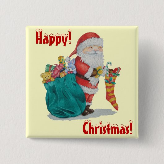 santa met groene zak klaar voor kerstmis vierkante button 5,1 cm (Voorkant)