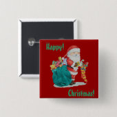 santa met groene zak klaar voor kerstmis vierkante button 5,1 cm (Voorkant /achterkant)