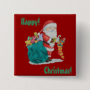 santa met groene zak klaar voor kerstmis vierkante button 5,1 cm