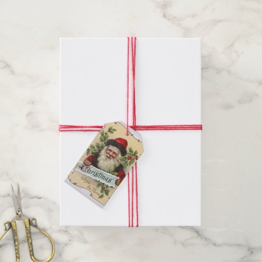 Santa met Holly Gift Label Cadeaulabel (Met Touw)