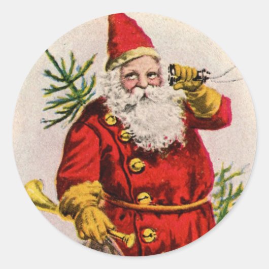  SANTA MET HORN EN TREE ROND Sticker (Voorkant)