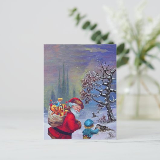 SANTA MET KIND IN DE WINTER SNEEUWHOLIDAY-KAART FEESTDAGENKAART (Staand voorkant)