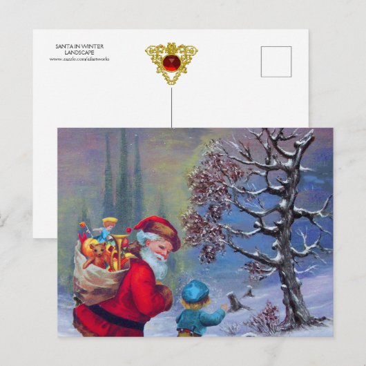 SANTA MET KIND IN WINTER SNEE LANDSCAPE FEESTDAGENKAART (Voorkant / Achterkant)