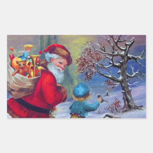 SANTA MET KIND IN WINTER SNEE RECHTHOEKIGE STICKER (Voorkant)
