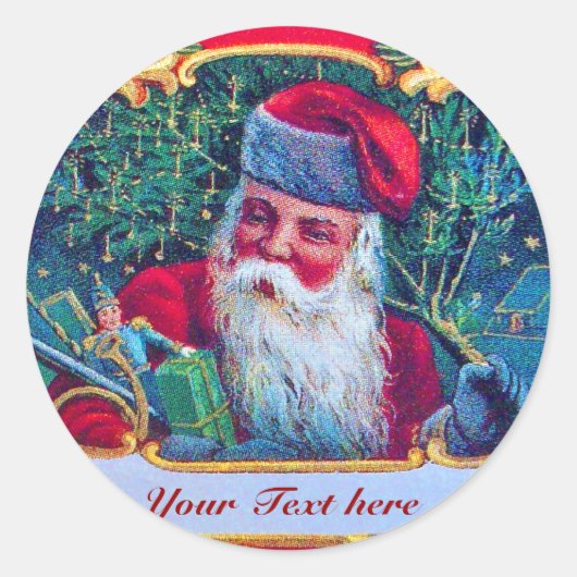 SANTA MET KIND IN WINTER SNEE RONDE STICKER (Voorkant)