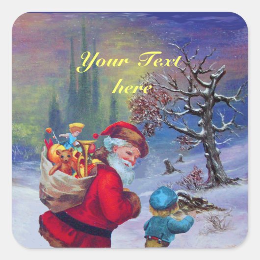SANTA MET KIND IN WINTER SNEE VIERKANTE STICKER (Voorkant)