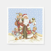 Santa met Lantaarn Kinderen in vallende sneeuw Servetten (Voorkant)