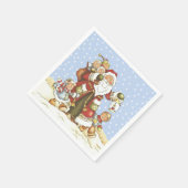 Santa met Lantaarn Kinderen in vallende sneeuw Servetten (Hoek)