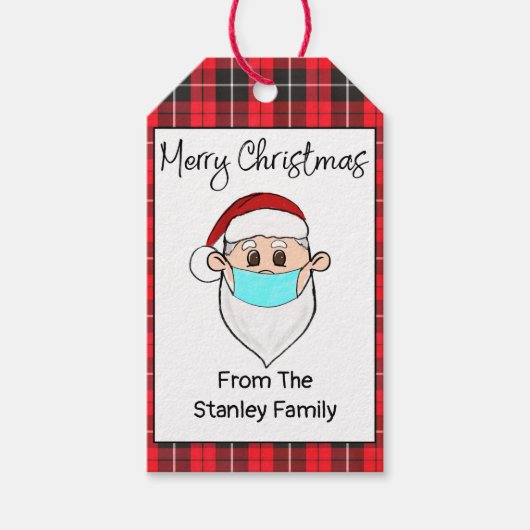 Santa met Masker Gift Label Gepersonaliseerd Cadeaulabel (Voorkant)