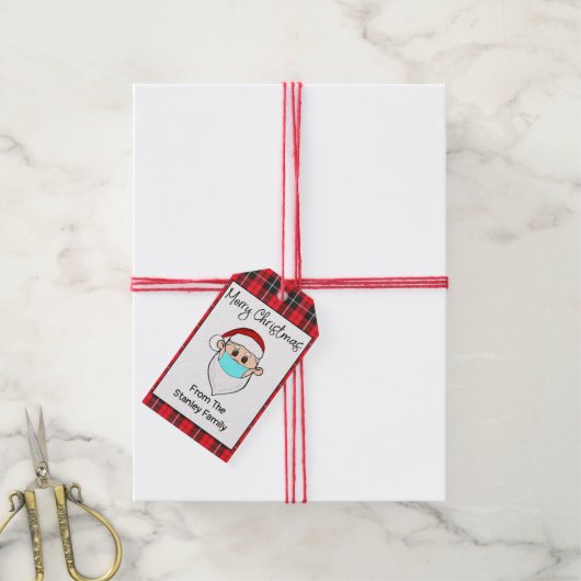 Santa met Masker Gift Label Gepersonaliseerd Cadeaulabel (Met Touw)
