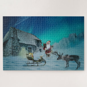 Santa met rendieraurora Borealis Holiday Puzzle Legpuzzel