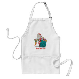 santa met sack en toys and gifts voor kerstmis standaard schort