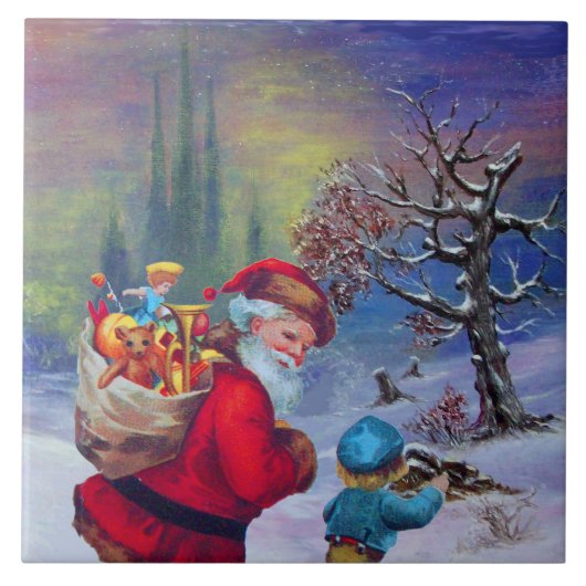 SANTA MET SPEELGOED EN KIND IN DE WINTER SNEE CERA TEGELTJE (Voorkant)