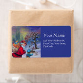 SANTA MET TOYS EN KIND IN DE WINTER SNEEUW ETIKET (Insitu)