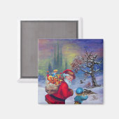 SANTA MET TOYS EN KIND IN DE WINTERSNEEUW MAGNEET (Voorkant / Achterkant)