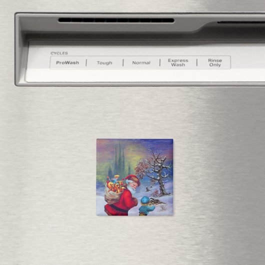 SANTA MET TOYS EN KIND IN DE WINTERSNEEUW MAGNEET (Insitu (Vaatwasser))