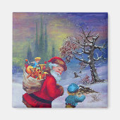 SANTA MET TOYS EN KIND IN DE WINTERSNEEUW MAGNEET (Voorkant)