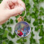 SANTA MET TOYS EN KIND IN DE WINTERSNEEUW SLEUTELHANGER (Hand)