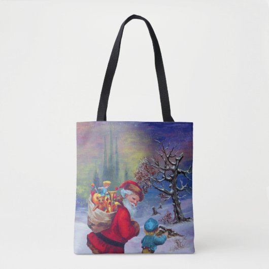 SANTA MET TOYS EN KIND IN DE WINTERSNEEUW TOTE BAG (Voorkant)