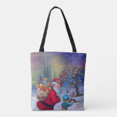SANTA MET TOYS EN KIND IN DE WINTERSNEEUW TOTE BAG (Achterkant)