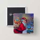 SANTA MET TOYS EN KIND IN DE WINTERSNEEUW VIERKANTE BUTTON 5,1 CM (Voorkant /achterkant)