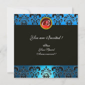 SANTA MET VIOLIN, BLAUW ZWARTE DAMASK MONOGRAM Rub Kaart (Achterkant)