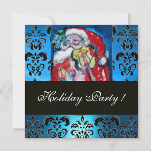 SANTA MET VIOLIN, BLAUW ZWARTE DAMASK MONOGRAM Rub Kaart