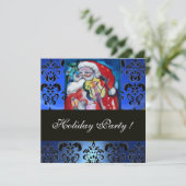 SANTA MET VIOLIN, BLAUW ZWARTE DAMASK MONOGRAM Rub Kaart (Staand voorkant)