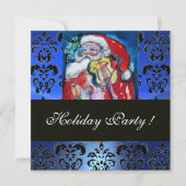 SANTA MET VIOLIN, BLAUW ZWARTE DAMASK MONOGRAM Rub Kaart (Voorkant)
