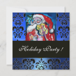 SANTA MET VIOLIN, BLAUW ZWARTE DAMASK MONOGRAM Rub Kaart