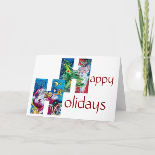 SANTA MET VIOLIN EN CHRISTMAS TREE MONOGRAM FEESTDAGEN KAART (Voorkant)