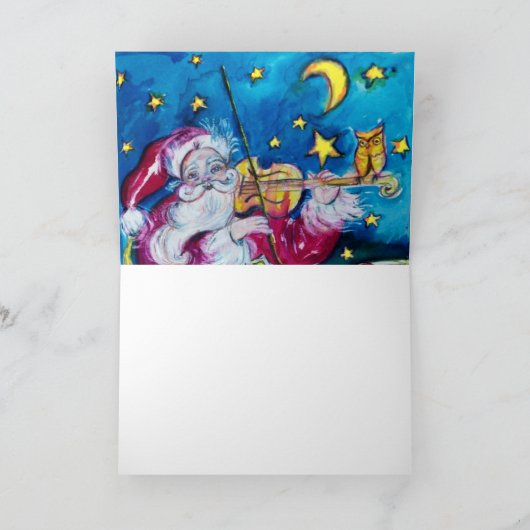 SANTA MET VIOLIN EN CHRISTMAS TREE MONOGRAM FEESTDAGEN KAART (Binnen)