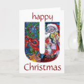 SANTA MET VIOLIN H MONOGRAM FEESTDAGEN KAART (Voorkant)