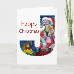 SANTA MET VIOLIN J MONOGRAM FEESTDAGEN KAART