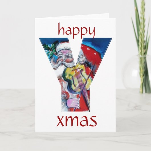 SANTA MET VIOLIN MONOGRAM FEESTDAGEN KAART (Voorkant)