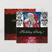 SANTA MET VIOLIN, RODE ZWARTE DAMASK MONOGRAM Ruby Kaart (Voorkant / Achterkant)