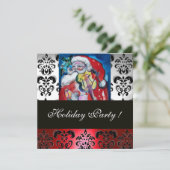 SANTA MET VIOLIN, RODE ZWARTE DAMASK MONOGRAM Ruby Kaart (Staand voorkant)