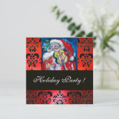 SANTA MET VIOLIN, RODE ZWARTE DAMASK MONOGRAM Ruby Kaart (Staand voorkant)