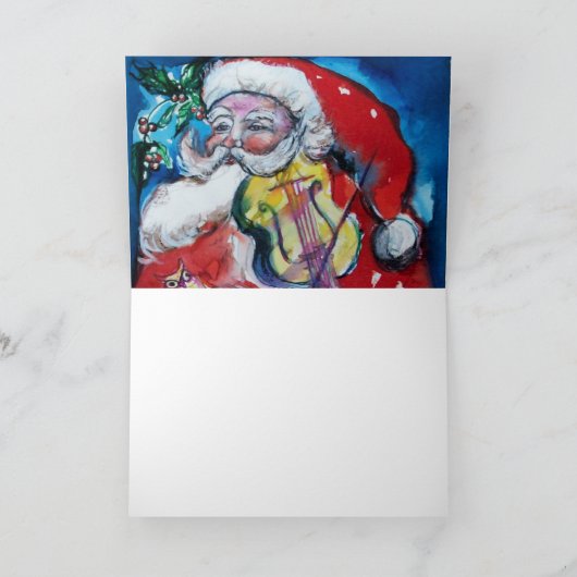 SANTA MET VIOLIN W MONOGRAM FEESTDAGEN KAART (Binnen)