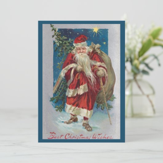  Santa met Winter Sky Feestdagenkaart (Staand voorkant)