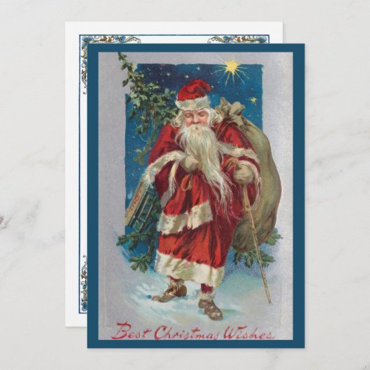  Santa met Winter Sky Feestdagenkaart (Voorkant / Achterkant)