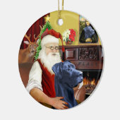 Santa met zijn Blauwe Grote Deen (natuurlijke oren Keramisch Ornament (Links)