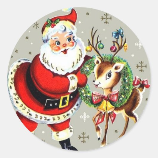 Santa Mid Century rendieren Ronde Sticker (Voorkant)