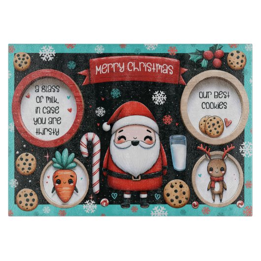 Santa Milk & Cookies Tray met Reindeer Snacks Snijplank (Voorkant)