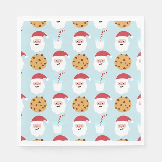 Santa Milk en Cookies Blue Paper Napkin Servet (Voorkant)