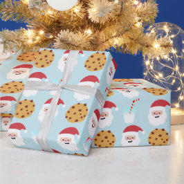 Santa Milk en Cookies Blue Wrapping Paper Cadeaupapier