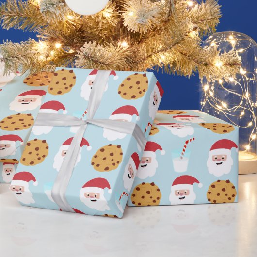 Santa Milk en Cookies Blue Wrapping Paper Cadeaupapier (Feestdagen)