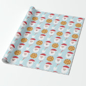 Santa Milk en Cookies Blue Wrapping Paper Cadeaupapier (Uitgerold)